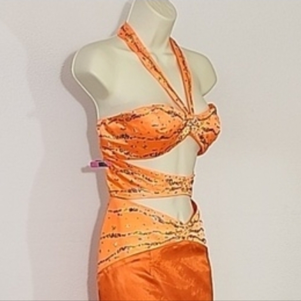 Excite Dress Y2K Rare Vintage Cut Out Sequined Halter Neck Orange Size 8 - Picture 17 of 17